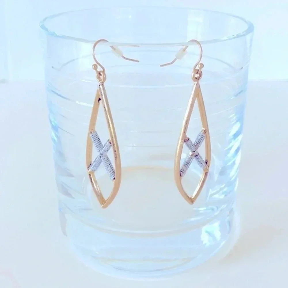 Marlyn Schiff Gold Two Tone Textured X Dangle Hook Earrings NWOT